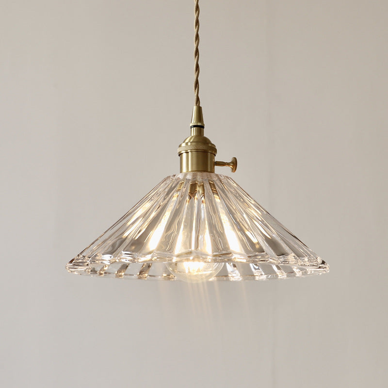 Nordic Minimalist Vintage Clear Brass Glass 1-Light Pendant Light