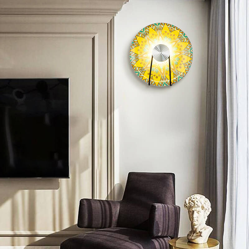 مصباح حائط LED أكريليك مستدير من الحديد المطاوع بتصميم صيني عتيق 