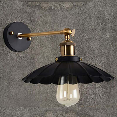 Industrial Vintage Iron Pleated Umbrella 1- Light Wall Sconce Lamp