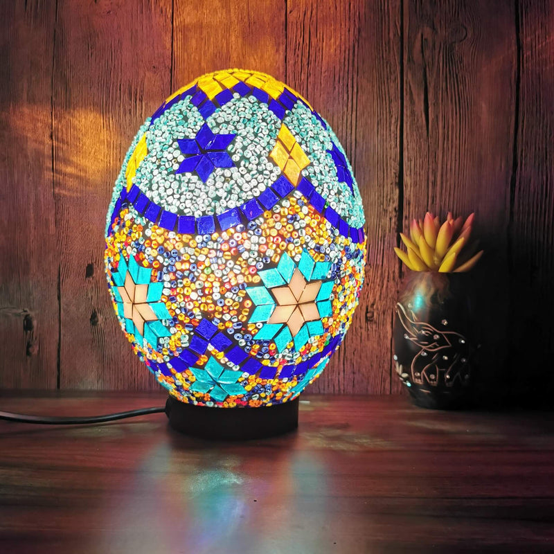 Turkish Handcrafted Mosaic Glass Egg-shaped 1-Light Table Lamp