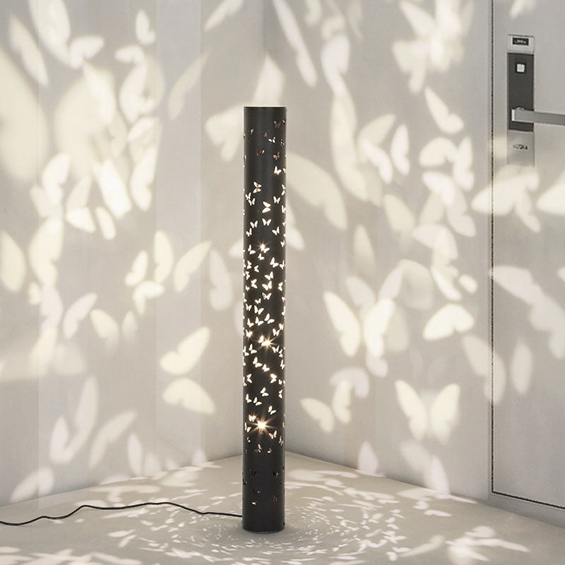 Contemporary Creative Cylinder Butterfly Iron Aluminum LED Standing Floor Lamp For Living Room