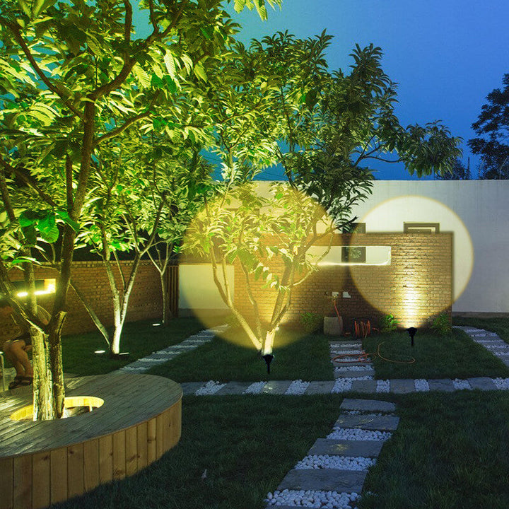 Modern Minimalist Round ABS PS Solar Sunset Spotlight LED Waterproof Garden Ground Insert Landscape Light For Outdoor