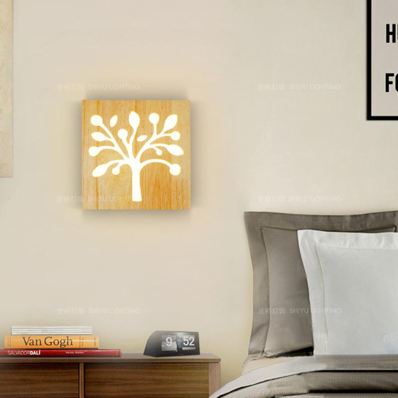 Moderne kreative Massivholz Happy Tree &amp; Geweih Muster LED Wandleuchte Lampe 