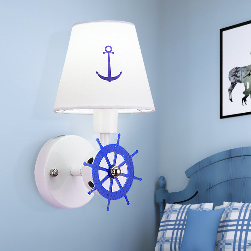 Cartoon Creative Rudder Fabric 1-Light Kids Wall Sconce Lamp