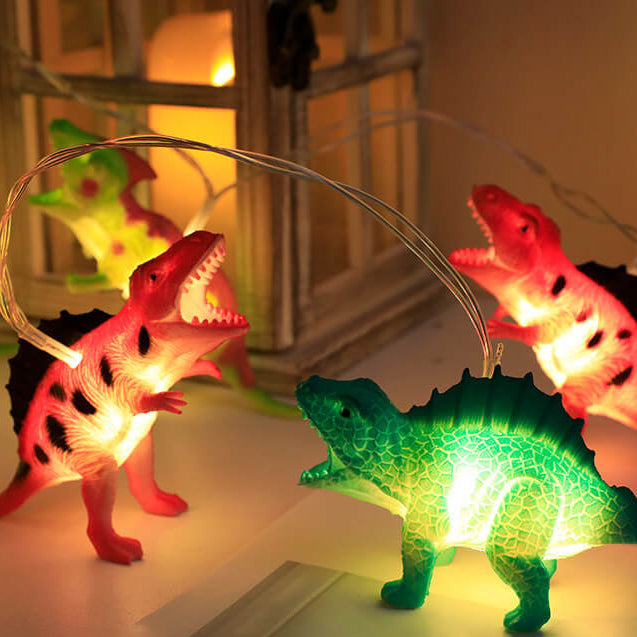 Lumière de guirlande à LED avec boîte à piles et décoration de dinosaure dessin animé créatif 