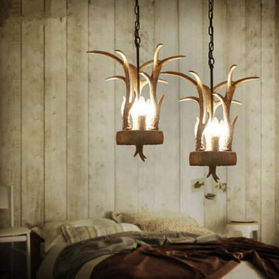 Vintage Industrial Resin Deer Head  3-Light Chandelier