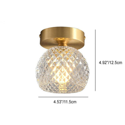 Modern Minimalist Pineapple Full Copper Crystal Glass 1-Light Semi-Flush Mount Ceiling Light