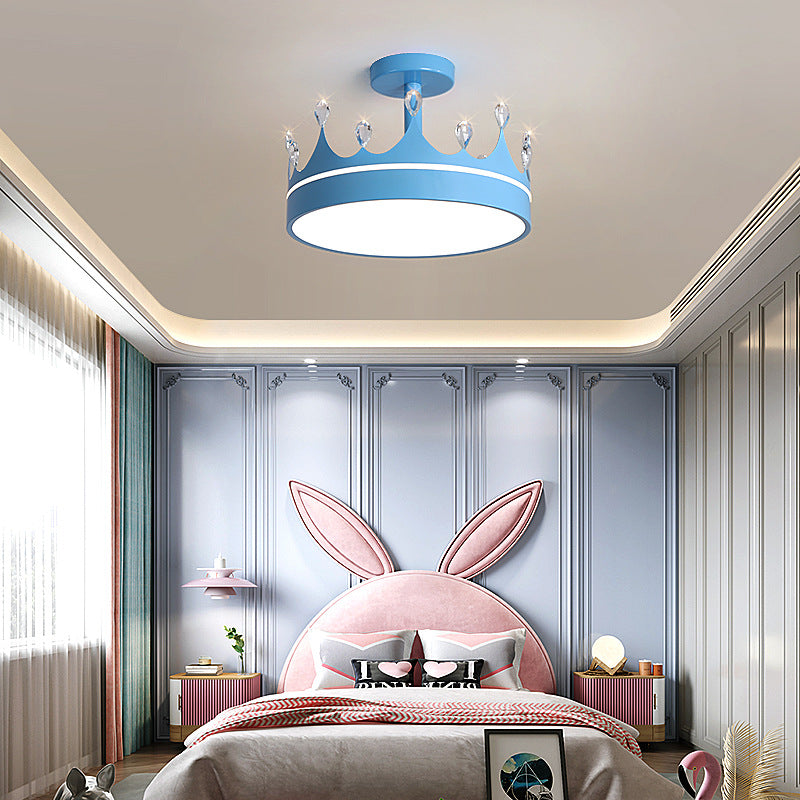 Contemporary Creative Cartoon Crown LED Kids Semi-Flush Mount Ceiling Light For Bedroom