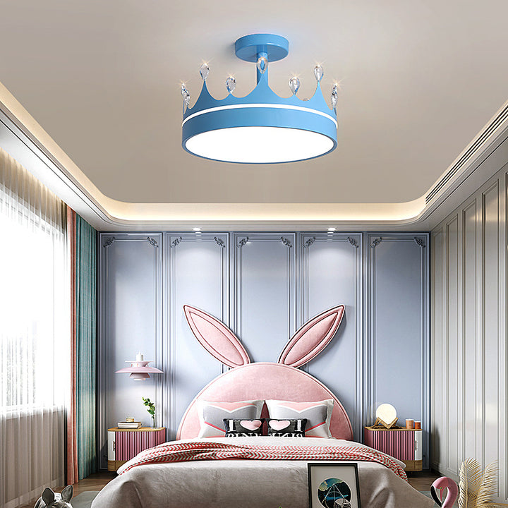 Contemporary Creative Cartoon Crown LED Kids Semi-Flush Mount Ceiling Light For Bedroom