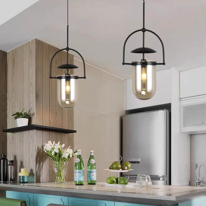 Moderne Einfachheit Zylinder Halbkreis Eisen Glas 1-Licht Pendelleuchte für Wohnzimmer 