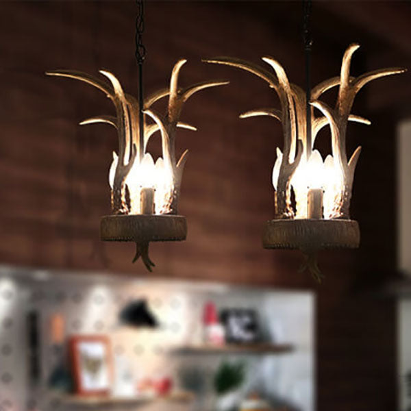 Lámpara de Araña de 3 Luces con Cabeza de Ciervo de Resina Industrial Vintage 