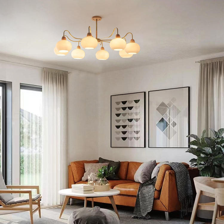 Nordic Japanese Glass Round Wood 3/6/8 Light Chandelier
