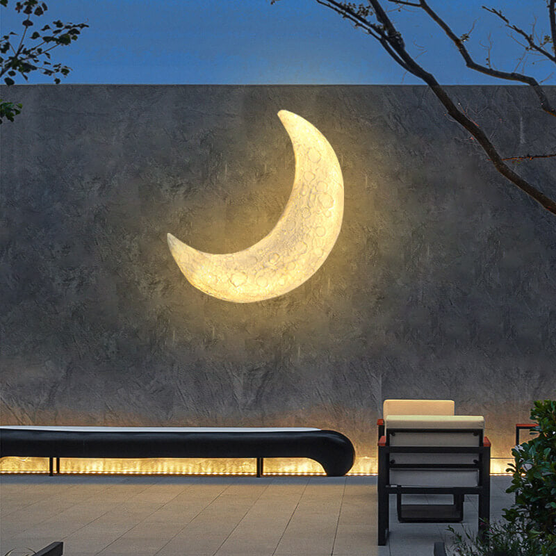 Modern Outdoor Moon Shape Resin LED Rainproof Wall Sconce Lamp