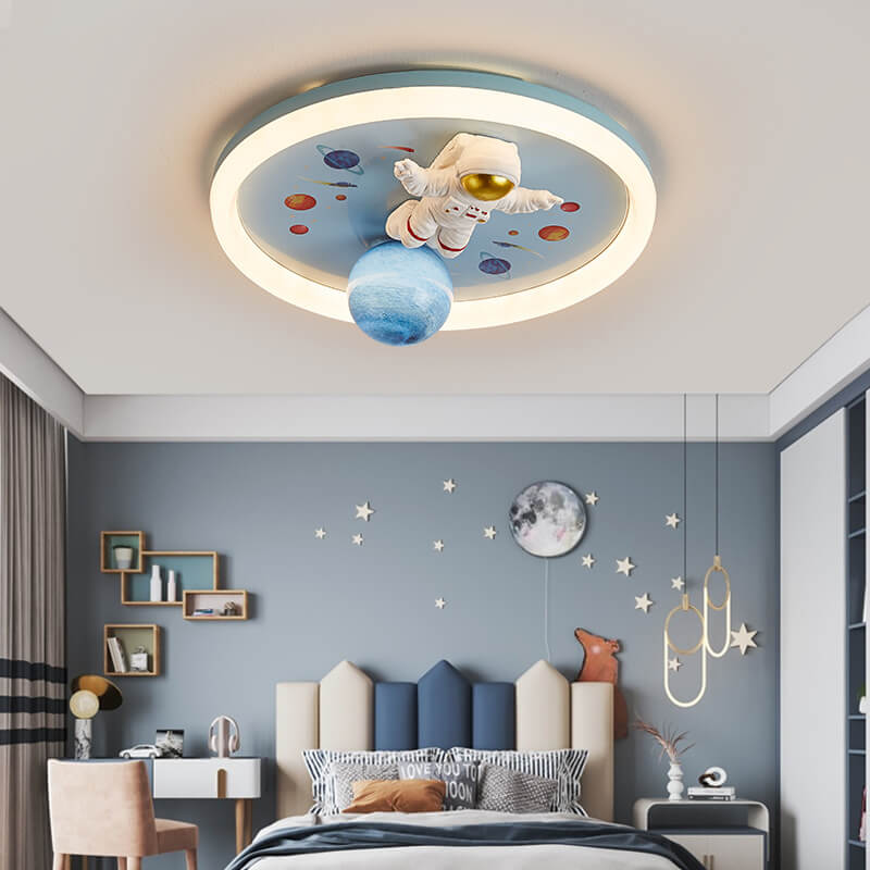 Childlike Cartoon Resin Astronaut Round Acrylic LED Flush Mount Ceiling Light