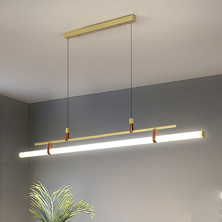 Lustre nordique minimaliste à longue bande en cuir, luminaire d'îlot à LED 