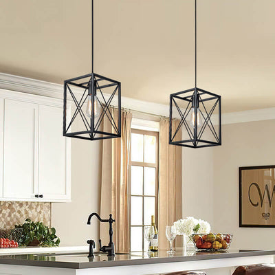 Industrial Vintage Iron Geometric Lantern 1-Light Pendant Light