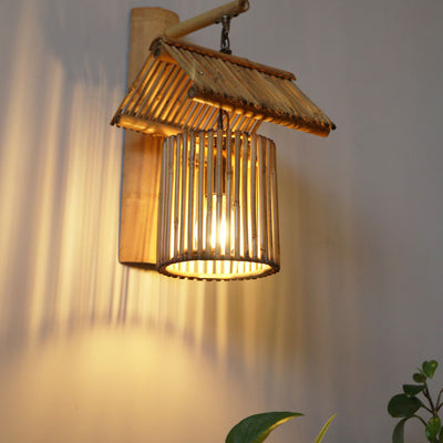 Modern Simplicity Bamboo Weaving Cylinder 1-Light Wall Sconce Lamp