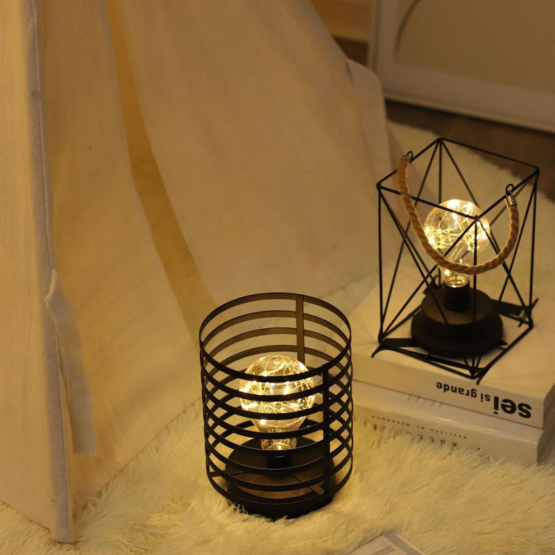 Lámpara de mesa de noche LED de batería de hierro con columna redonda simple y creativa 