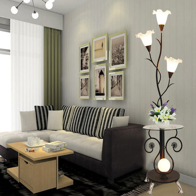 Contemporary Creative Floral Iron Glass 4-Light Standing Floor Lamp For Living Room