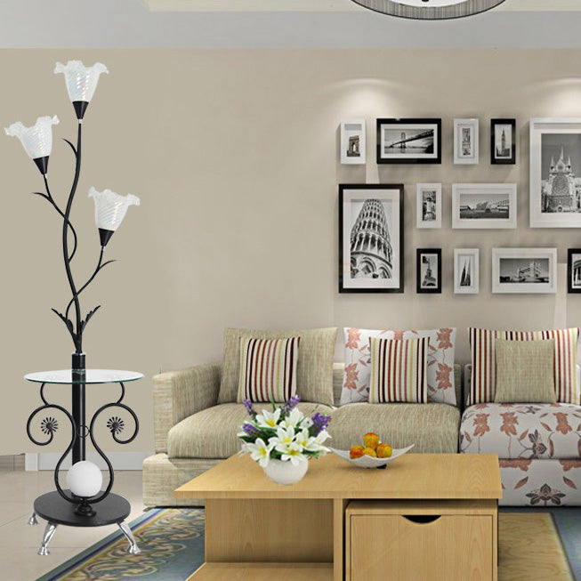 Contemporary Creative Floral Iron Glass 4-Light Standing Floor Lamp For Living Room