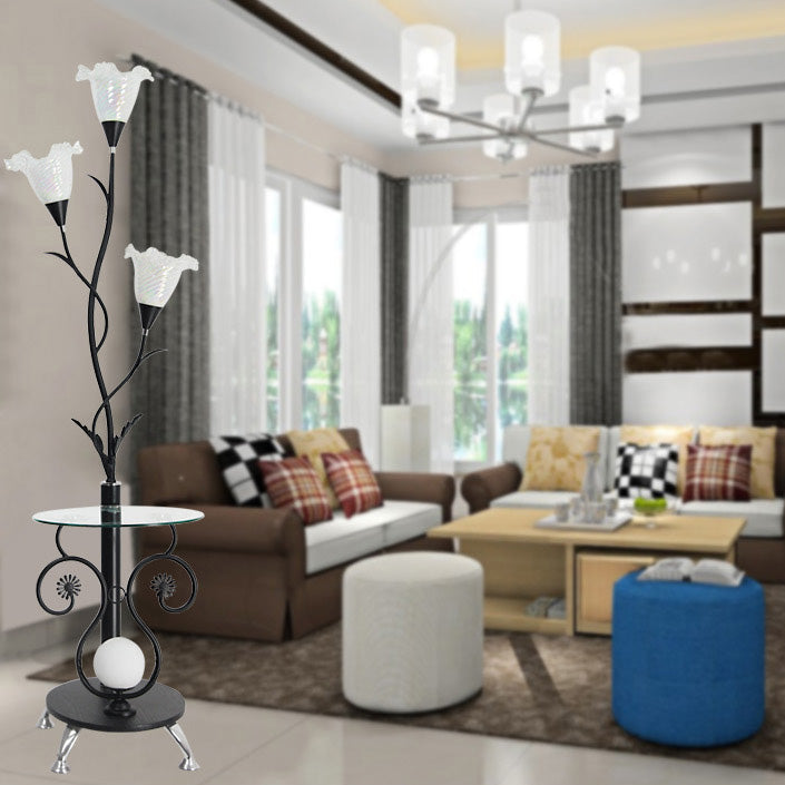 Contemporary Creative Floral Iron Glass 4-Light Standing Floor Lamp For Living Room