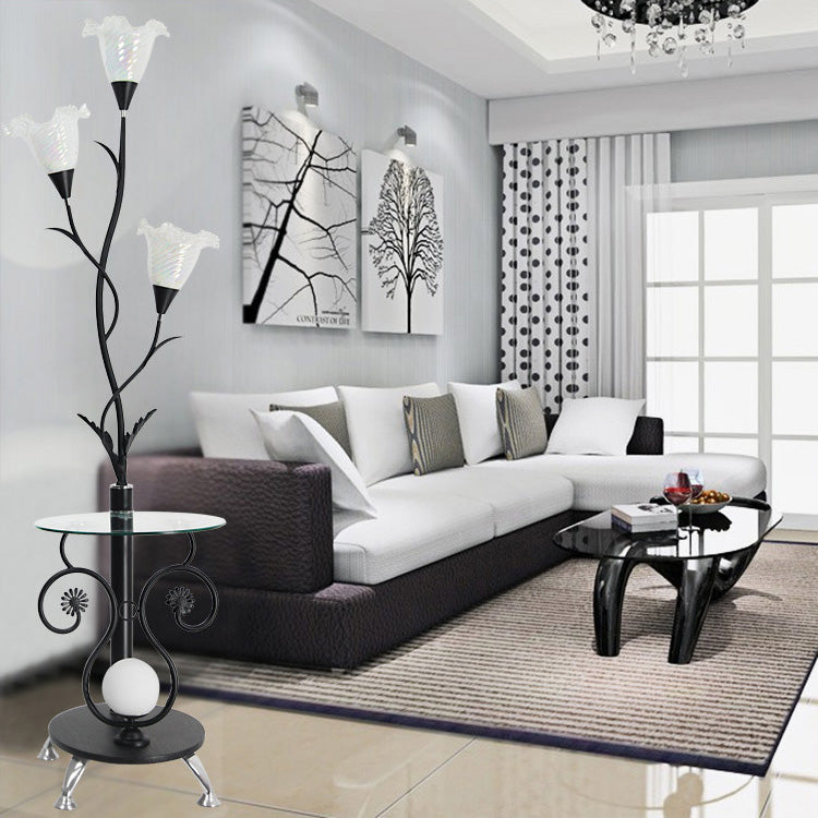 Contemporary Creative Floral Iron Glass 4-Light Standing Floor Lamp For Living Room