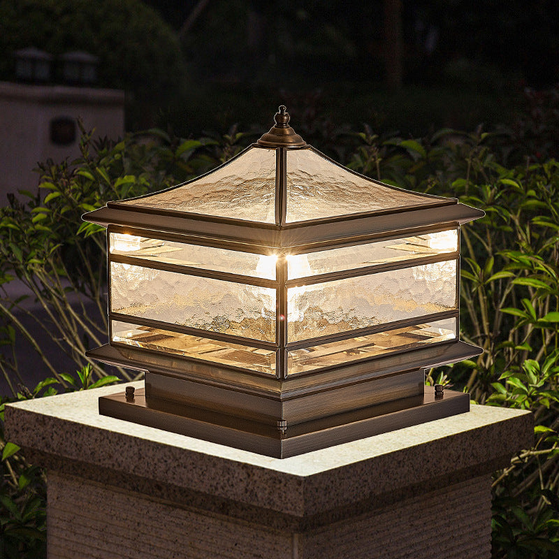 European Outdoor Brass Glass Square 1/2 Light Waterproof Pillar Landscape Light