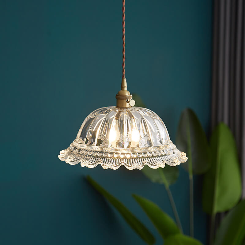 Nordic Vintage Floral Glass Brass 1-Light Pendant Light