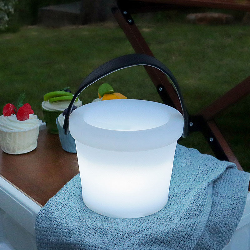 Modern Simplicity Round Bucket PE PU USB LED Outdoor Light For Outdoor Patio