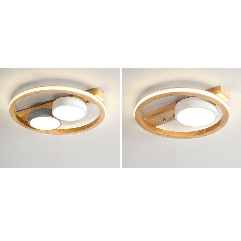Skandinavische minimalistische runde LED-Deckenleuchte aus Massivholz-Acryl