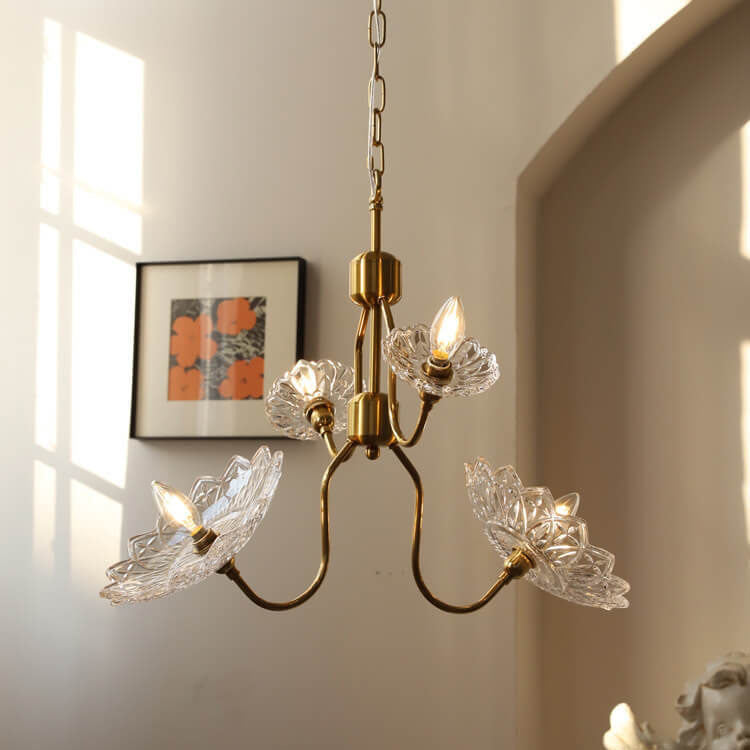 French Vintage Flower Butterfly Glass  4/6 Light Chandelier