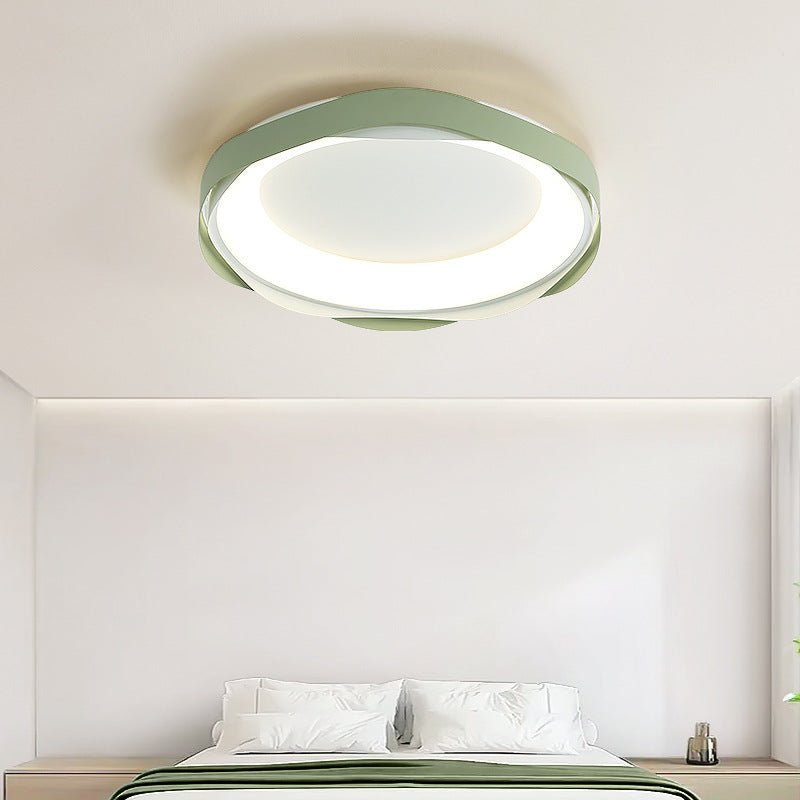 Modern Minimalist Cream Round Iron Acrylic LED Flush Mount Ceiling Light For Bedroom