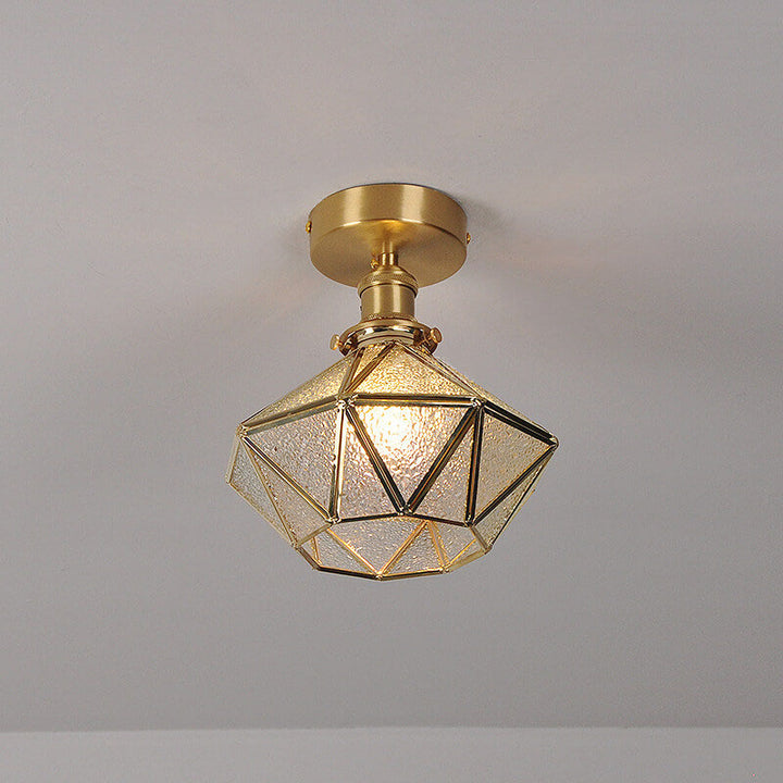 Moderne Messing-Glas-Diamant-Deckenleuchte mit 1 Leuchte, halbbündige Montage