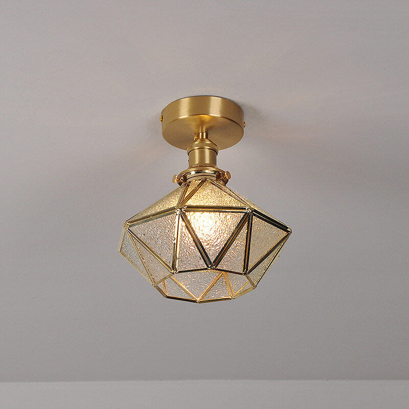 Moderne Messing-Glas-Diamant-Deckenleuchte mit 1 Leuchte, halbbündige Montage