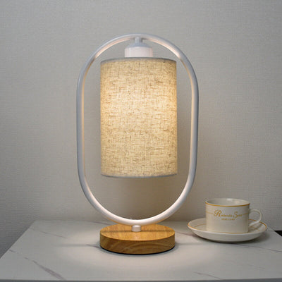 Nordic Linen White Ring LED Dimmable Table Lamp
