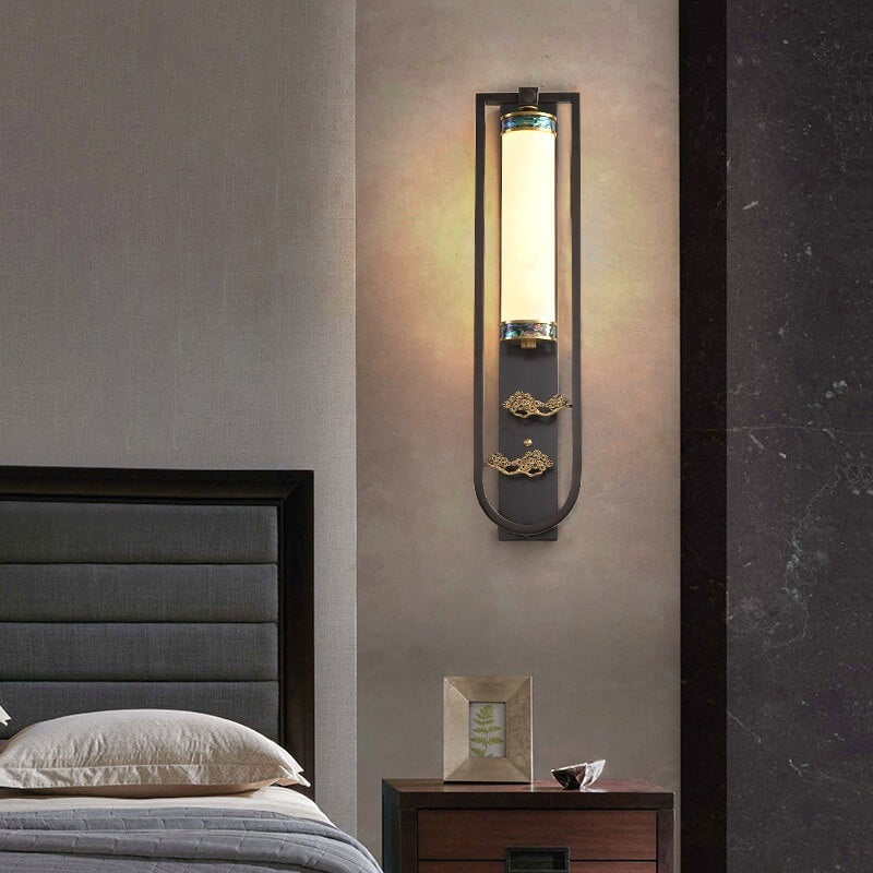 Modern Chinese Rectangular Copper Marble LED Wall Sconce Lamp