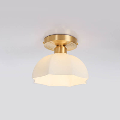 Japanese Vintage Brass Glass Dome 1-Light Semi-Flush Mount Ceiling Light