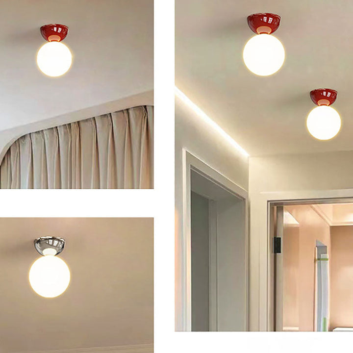 Lámpara de techo semiempotrada de 1 luz con pantalla de vidrio esférica de hierro escandinavo contemporáneo para pasillo 