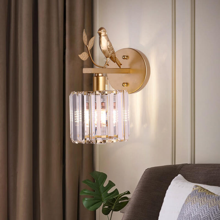 Traditionelle Vintage-Wandleuchte aus Eisen und Glas in runder Vogel-Optik, 1-flammig, für das Wohnzimmer 