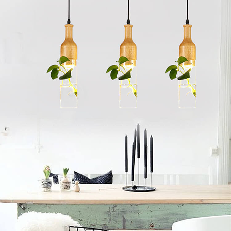 Nordic Creative Glass Bottle Hydroponic Plants 1-Light Pendant Light