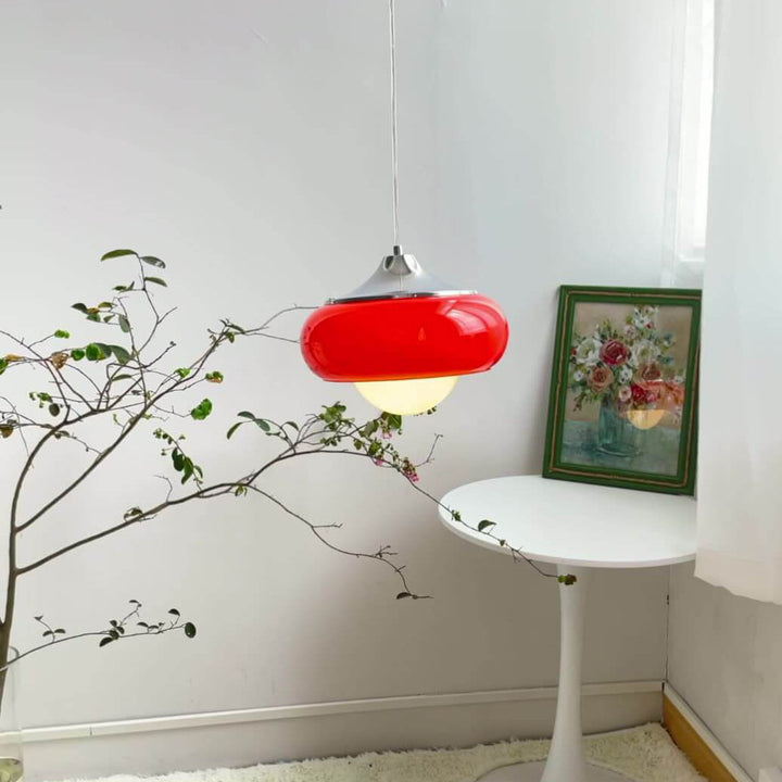 Vintage rote Glas-Kuppel 1-Licht Pendelleuchte 