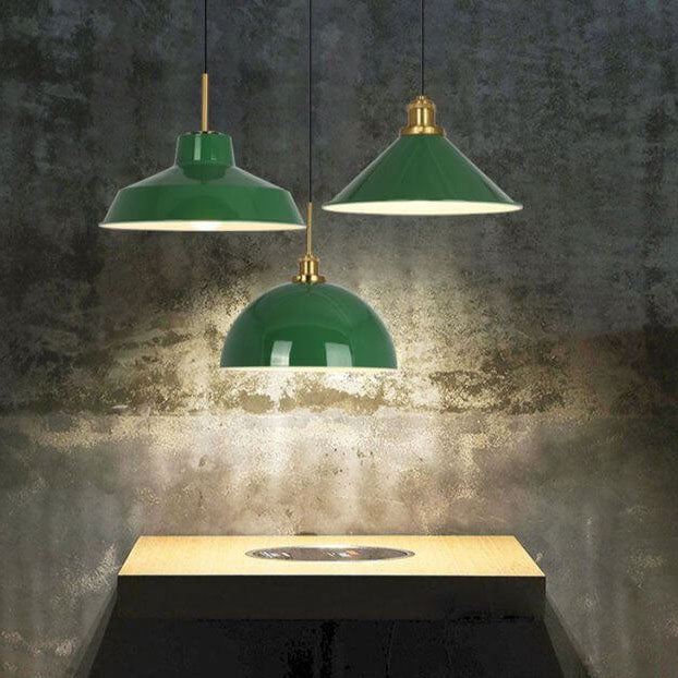 Industrial Vintage Green Iron Dome Cone 1-Light Pendant Light