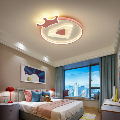 Plafonnier LED pour enfants avec abat-jour acrylique en forme de couronne ronde et diamant de simplicité créative 