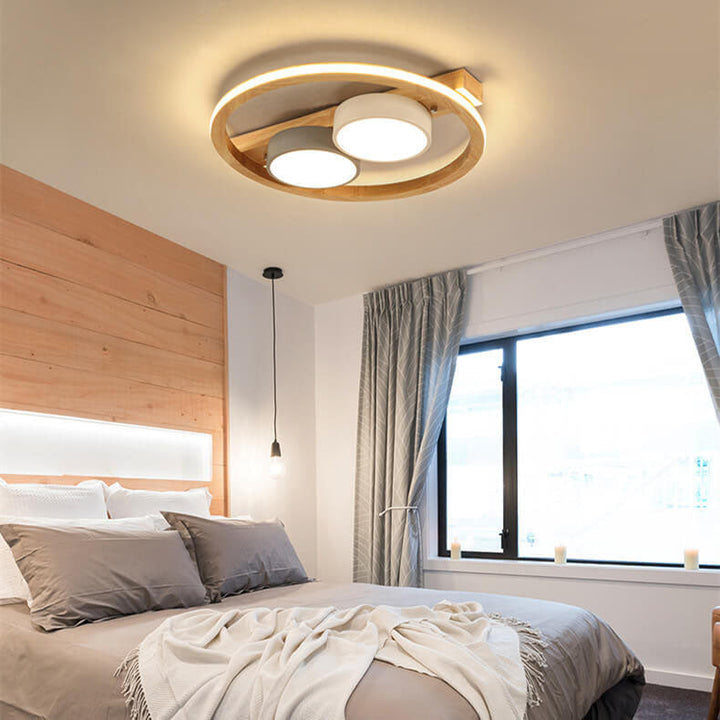 Skandinavische minimalistische Massivholz Acryl Runde LED Unterputz Deckenleuchte 