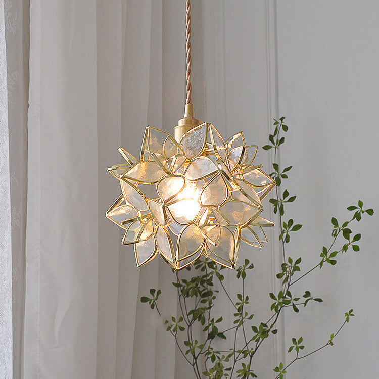 French Luxury Glass Gardenia Petal Ball 1-Light Pendant Light