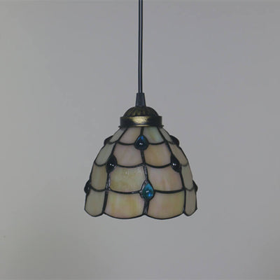 Tiffany European Gemstone Stained Glass Round 1-Light Pendant Light