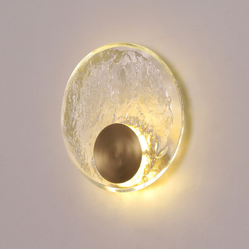 Modern Ice Cracked Glass Copper Round LED Wall Sconce Lamp