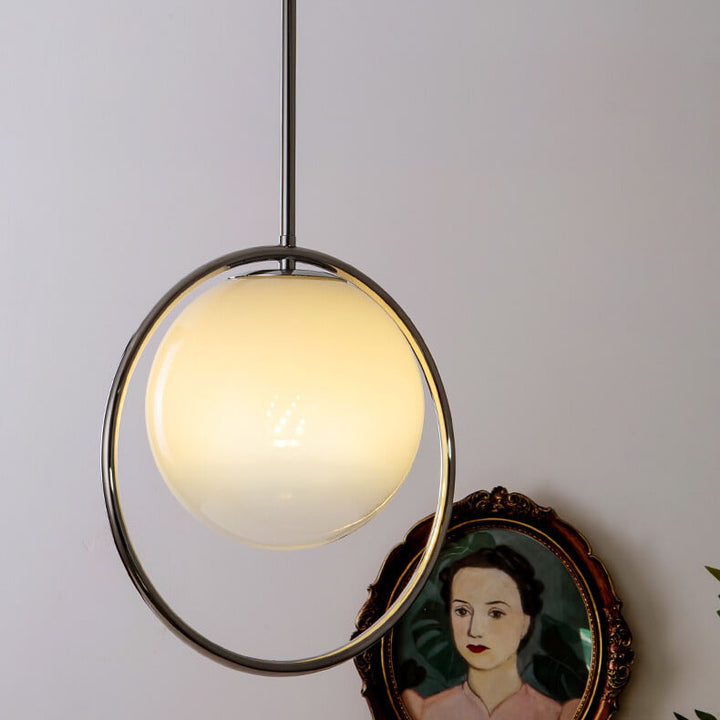 Suspension Luminaire à 1 Lumière avec Anneau Chromé et Orbe en Verre Dégradé Vintage Nordique 