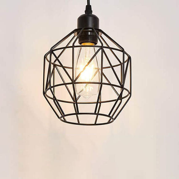 Zeitgenössische industrielle polygonale Eisen 1-Licht Pendelleuchte für Wohnzimmer 