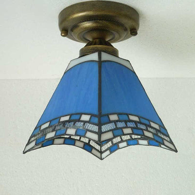 European Vintage Tiffany 1-Light Semi-Flush Mount Light